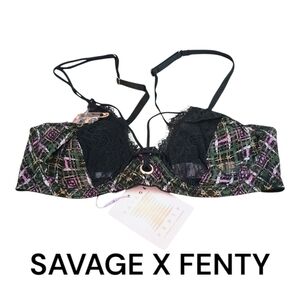 NWT Savage X Fenty Bra That's Hella Plaid Black Size 34DD Whimsigoth